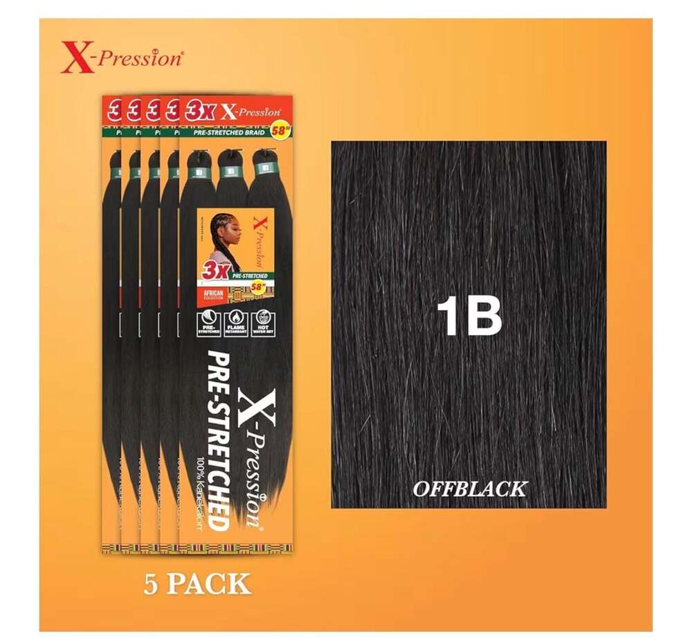 Sensationnel X-Pression 3X Pre-Stretched Braid 58 Inch 5-Pack - 1B Off Black